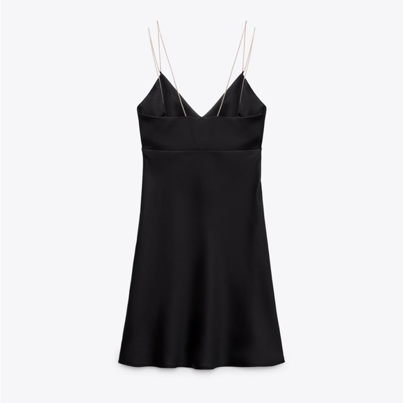 Zara gold chain strap satin effect mini dress black XS 7969/042 LBD - Picture 7 of 12